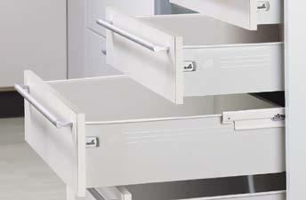 Upgrade set for over extension Powder-coated steel, white Hett CAD Drawer sets in heights of 86, 118, 150 and 214 can be upgraded into over-extending drawers using this set The carcase rails supplied