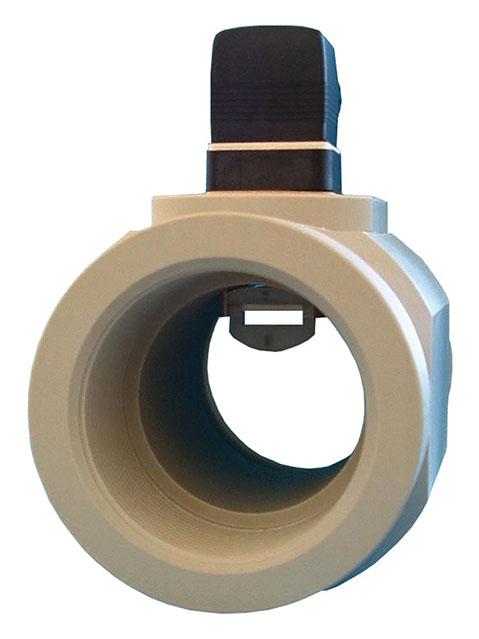 Flow Metering and Monitoring Systems DR05 Flow Sensor with Plastic Paddle Wheel Made completely of plastic (no metal parts) For pipe sizes from 1" to 2" Materials: PP, ECTFE, ceramics, Viton Output