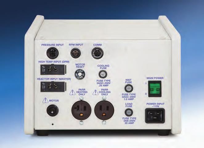 R e a c t o r C o n t r o l l e r s 6 4848 back panel for 115V model. 4. Motor Control Module (MCM) In this configuration, the module provides true closed loop feedback control of the reactor stirring speed.