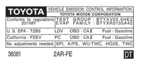 IMPORTANT INFORMATION ABOUT YOUR 4-CYLINDER CAMRY Certain 2011 model-year 4-cylinder Camrys have been certified by the California Air Resources Board as Partial Zero Emission Vehicles (PZEV).