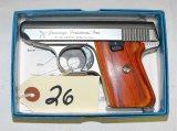 00 JENNINGS J-22 22 LR STAINLESS STEEL PISTOL WITH ONE (1) MAG, 2 ½ BARREL, SN 599558. COMES WITH BOX AND PAPERWORK, CONDITION: USED BUT VERY CLEAN. LIKE NEW.