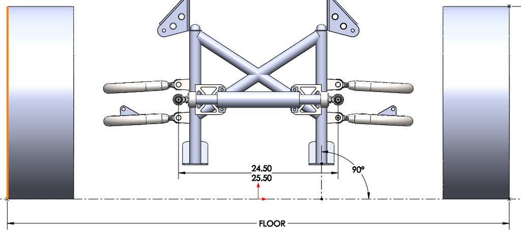 8) Tack weld A -Arm frame mount structures to bottom of frame, maintaining the width between the lower A -Arm pivots at approx.
