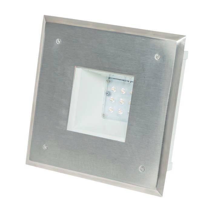 Housing: Painted galvanized steel Lens: Stainless steel with tempered glass Power: