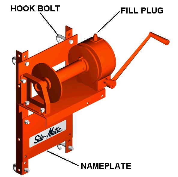 WINCH INSTALLATION 1. Attach winch angles to winch assembly with two 1/2" x 1" HHCS, nuts and lockwashers at the bottom and with two hook bolts at the top of vertical mounting plates on rear of winch.