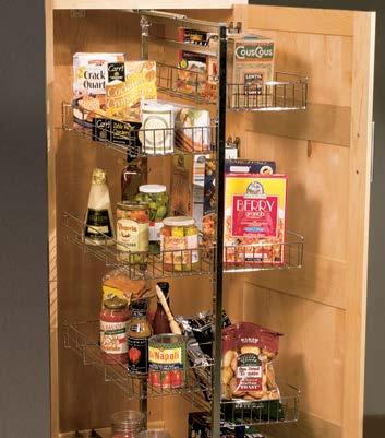Side-Mount Pantry Roll-Out & Baskets KV Eco-Friendly Frosted Nickel finish or hite Basket height can be varied in 4" increments Side-Mount Baskets (sold separately) mount to hooks on side of