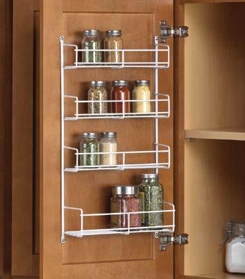Spice Racks Specialty Storage Spice Racks KV Eco-Friendly Frosted Nickel finish or hite Bottom tier is 3-9/16" deep to accomodate larger items Top three tiers are 2-11/16" [68 mm] deep SR12-FN Bottom