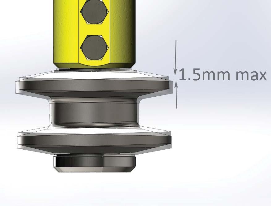 5mm (as illustrated right) then the bearing or the sha is worn to excess. Note that the roller should be free to slide up and down on the sha by up to 2mm.