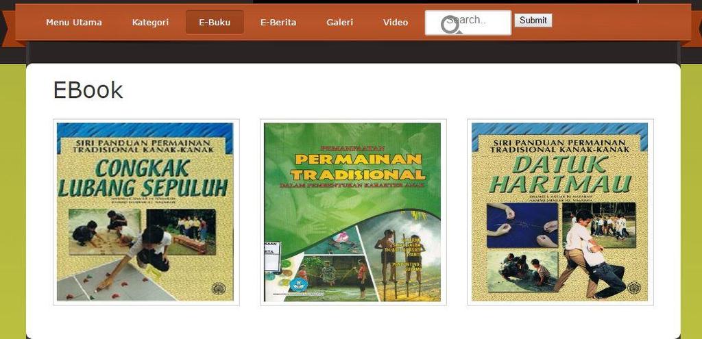 Pengguna dapat melihat koleksi buku tentang permainan tradisional yang terdapat dalam perpustakaan ini.
