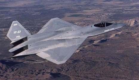 F-23 Northrop span: 67'5", 20.55 m length: 43'5", 13.26 m engines: 2 Pratt & Whitney YF-119-PW-100 or General Electric YF-120-GE-100 max. speed: 915 mph, 1479 km/h (Source: USAF, via 10af.