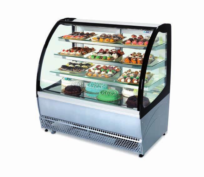 Metrò lx/st Pastry display cabinet at ventilated refrigeration. One piece body with ecological polyurethane insulation (HCFC & HFC free), foamed with C0 2-50 mm thick.