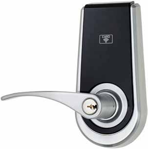 Digital entry lever lock set Illuminated key pad for entry using up to 6 entry codes Contemporary satin chrome finish on handle and base 2 entry tags