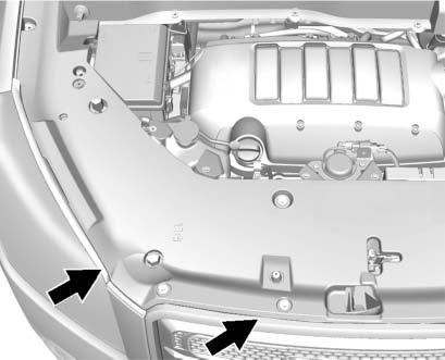 Vehicle Care 10-15 1. Detach the fasteners and lift off the panel that covers the radiator cap. 2.