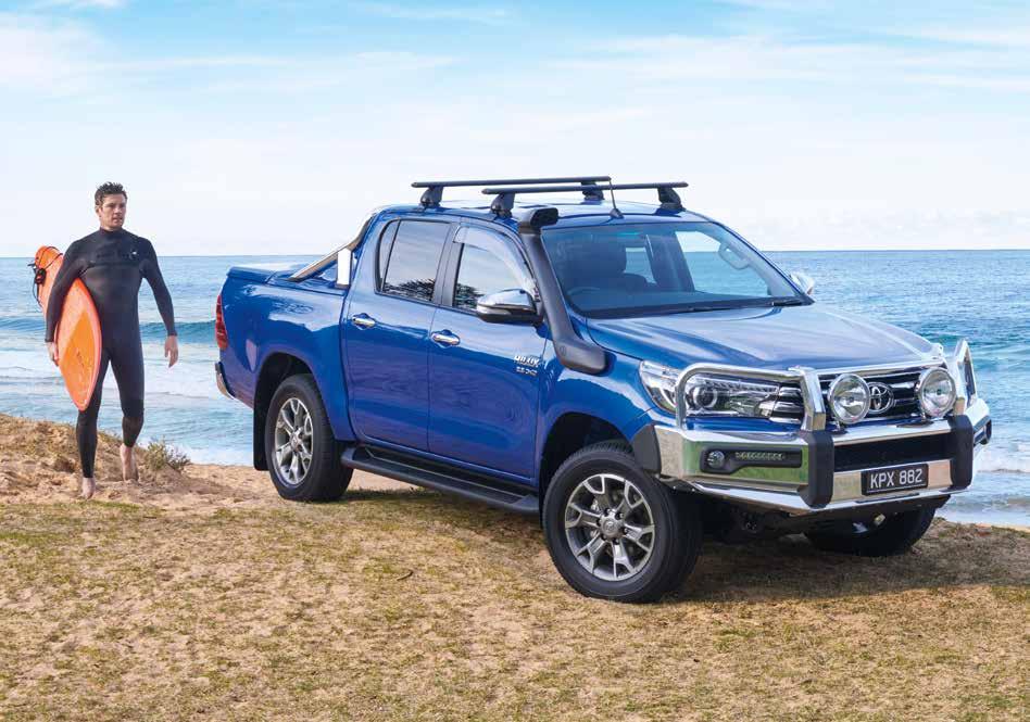 4x4 SR5 Double-Cab Turbo-diesel in Nebula Blue12 shown accessorised with Alloy Bull Bar, 18" Alloy Wheels, Driving Lights,