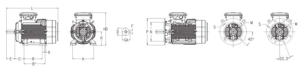 Dimension drawings IE3 and IE2 General performance cast iron motors Foot- mounted motor IM1001, B3 and Flange-mounted motor IM 3001, B5 General performance cast iron motors M2BAX Motor size D poles 2