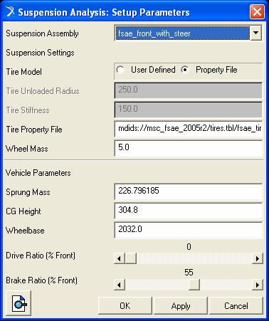 When the Suspension Analysis:Setup Parameters window appears