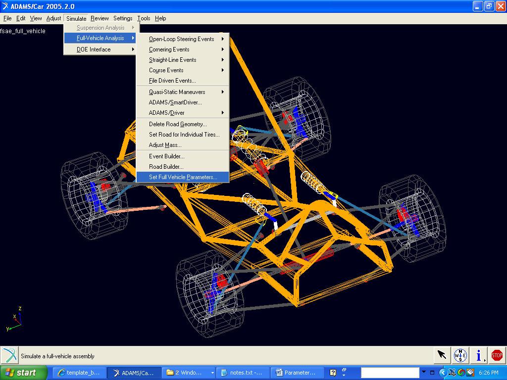 To modify the parameters for full-vehicle analysis click