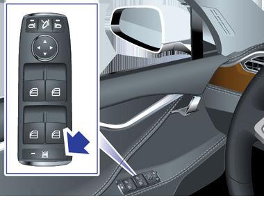 Locking Rear Windows To prevent passengers from using the rear window switches, press the rear window lock switch. The switch light turns on. To unlock rear windows, press the switch again.