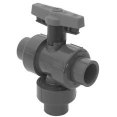 PVC & CPVC TRUE UNION 2000 INDUSTRIAL 3-WAY VERTICAL BALL VALVES BALL PORT OPTIONS Ball port options viewed from top of valve Pressure Rating @ 73 F (23 C), Water 1/2" - 2" PN 16 Maximum Service