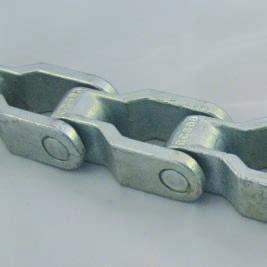 Malleable cast iron chains for case conveyors This type of chain is used in medium corrosive environments to slide concentrated loads, mainly in the bottling industry to transport boxes or cases.