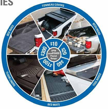 ACCESSORIES REWARDS PROGRAM From October 2, 2017 January 2, 2018, sell eligible Premium All-Weather Floor Liners, Tonneau Covers, Bed Rugs, Bedliners, Bed Mats, Tool Boxes, PLUS the new eligible