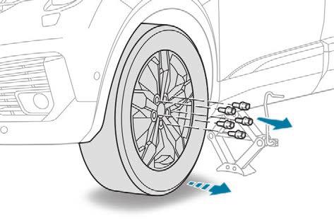 In the event of a breakdown Fitting a wheel F Remove the bolts and store them in a clean place. F Remove the wheel.