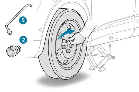 washers do not come into contact with the steel or "spacesaver" spare wheel. The wheel is secured by the conical contact of each bolt. F Lower the vehicle fully.