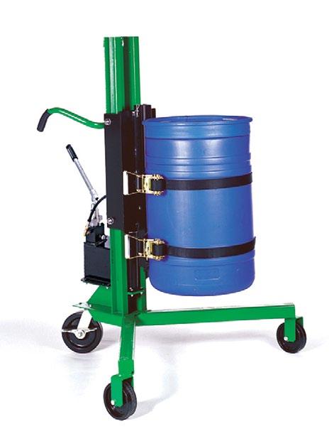 drum 20½" off floor. Rolls on 6 x 2"phenolic wheels in front. Rear swivel caster is 8" and is equipped with a brake for added safety. Single mast design for high visibility.