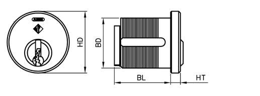 CONVENTIONAL MORTISE CYLINDERS Specifications HD: Head Diameter HT: Head Thickness BL: Body Length BD: Body Diameter Item HD - Head Diameter HT -