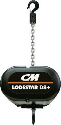 LODESTAR D8+ CAPACITIES LIFT SPEEDS VOLTAGES 70 to 1500 KG 60 feet standard 5 to 64 feet/minute 3-phase available The Lodestar D8+ meets all Standard SR2.0 requirements.