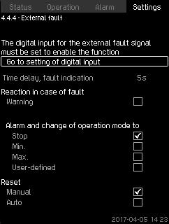 8.7.54 Max. pressure (4.4.3) 8.7.55 External fault (4.4.4) English (GB) Fig. 108Max. pressure The outlet pressure will be monitored if the application is pressure boosting.