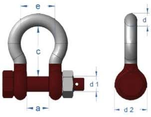 These shackles can be used in temperature ranges from -40 c up to 200 c. WLL tonne d d1 a c d2 e 2 13 16 21 47 33 33 0.42 3.25 16 19 27 60 40 42 0.74 4.75 19 22 31 71 47 51 1.18 6.