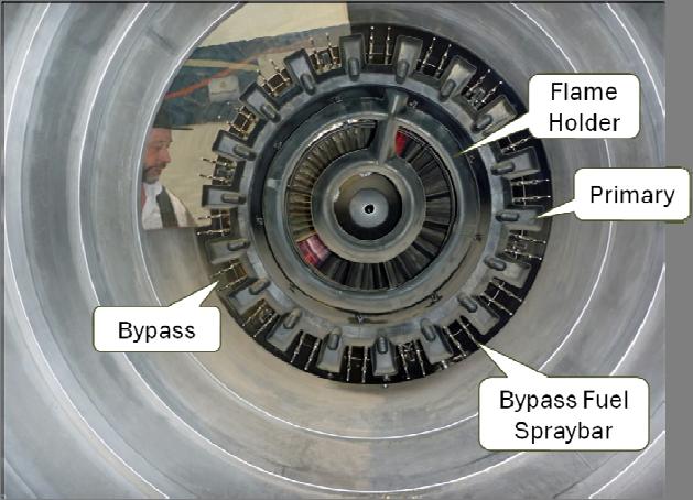 Figure 30: RB199 Afterburner. With modern low bypass engines the temperature downstream of the LPT is so high that the flame-holders require cooling.