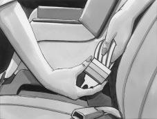 2. Pick up the latch plate, and run the lap and shoulder portions of the vehicle s safety belt through or around the