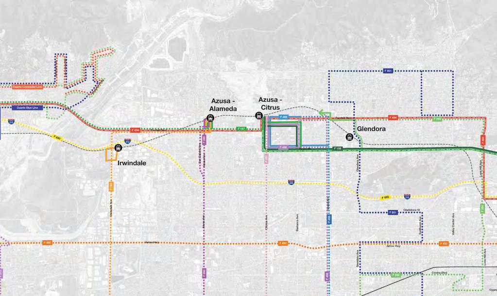 LEGEND Existing Bus Route Azusa Montclair Proposed Bus Route Proposed Discontinued Bus Route Alignment M F PA Metro Bus