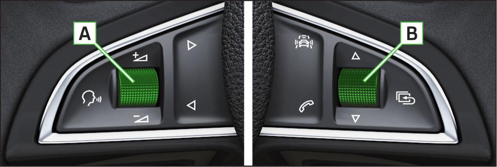 Instrument cluster Buttons/dials on the multifunction steering wheel Buttons on the operating lever Operating the multifunction display B Turn - select data / set values Press - display / confirm