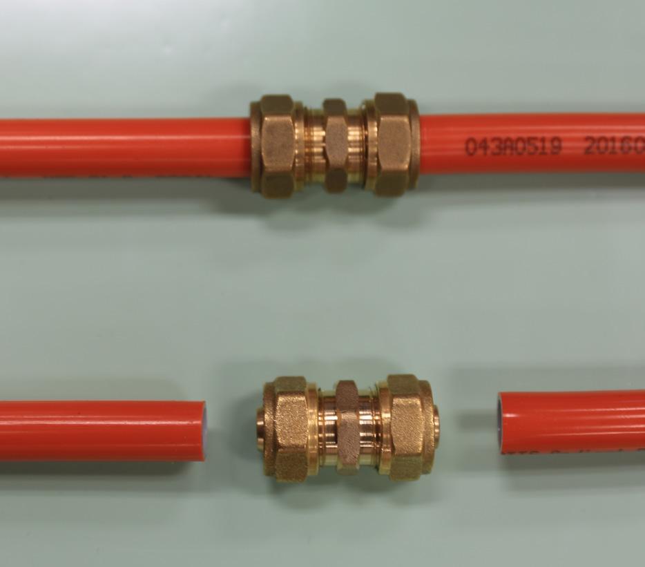 Option 1: Threaded brass compression repair coupler u The use of two brass compression fittings and a brass nipple to create a repair (image 10.