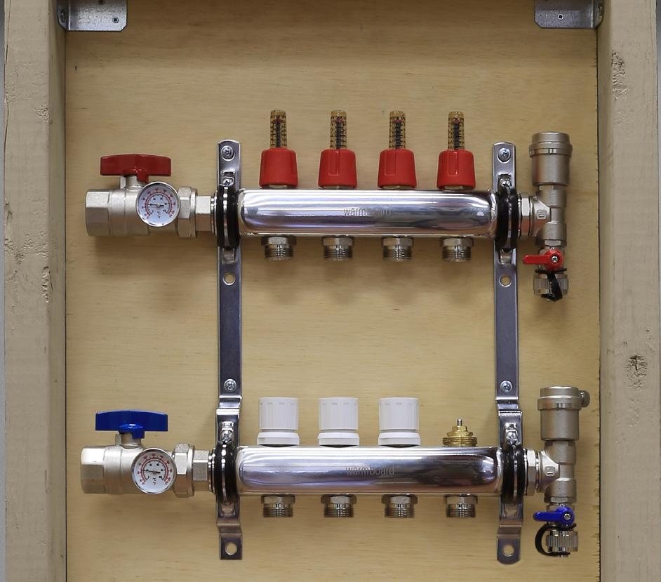 Attach the parts with red to the supply (top), and those with blue to the return (bottom) u Manifolds can be installed with the tubing ports facing downward or horizontally DO NOT install the tubing