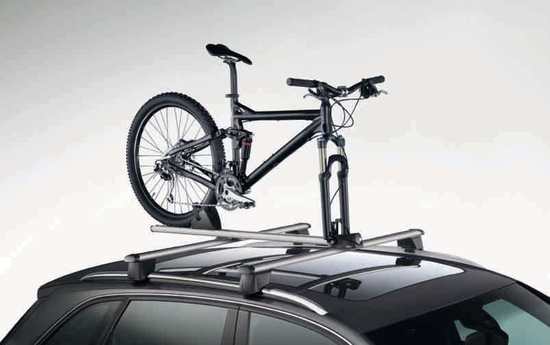 Lockable. Suitable for bicycles with quickrelease front wheel. Maximum load capacity: 17 kg. Can only be used in conjunction with the roof rack provided as standard for the Audi Q5.
