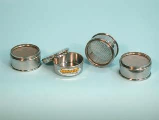 , 0,5 mm opening B076-22 Sieve, stainless steel, 75 mm dia., 0,16 mm opening B076-24 Pan and Cover, stainless steel, 75 mm dia.