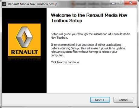 Namestitev aplikacije Renault Media Nav Toolbox je hitra in enostavna.