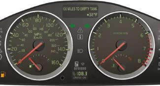 trip computer and odometer 1 Low fuel level indicator When the symbol illuminates, refuel as soon as possible. 2 Fuel gauge The fuel filler door is on the right, as indicated by the arrow.