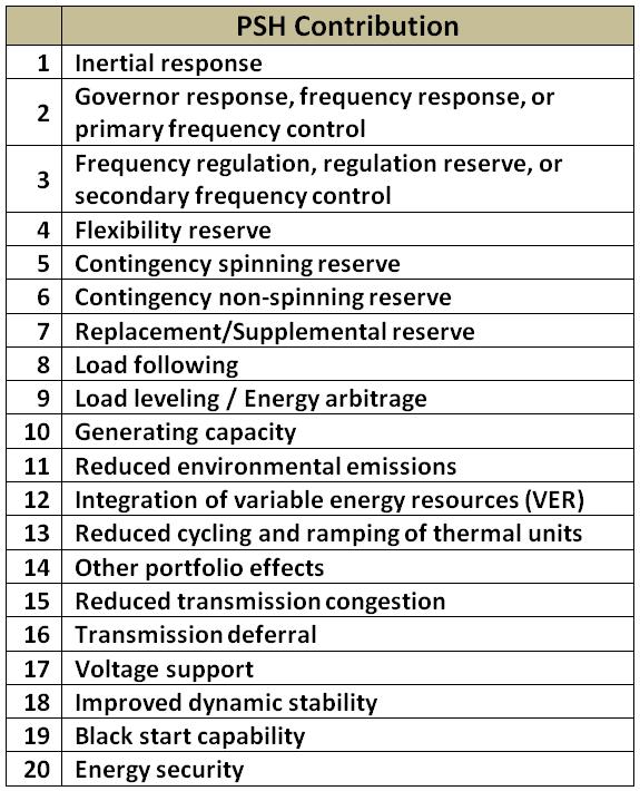 8 Production Cost and Reliability Simulations First, the Project Team developed a matrix of various PSH contributions and services provided to the power system A suite of computer models (PLEXOS,