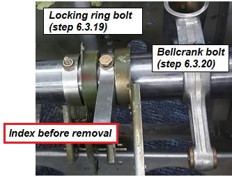 August19, 2015 Page 12 of 18 6.3.19 Index the locking sleeve, then remove one locking ring bolt (Figure 13). 6.3.20 Index the collective bellcrank, then remove one collective bellcrank bolt (Figure 13).