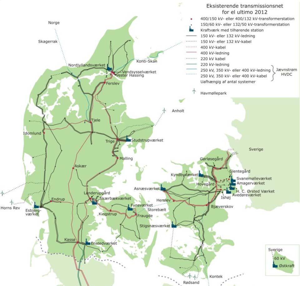 CHAPTER. STATE OF ART Figure.: The Danish transmission system ultimo [7].