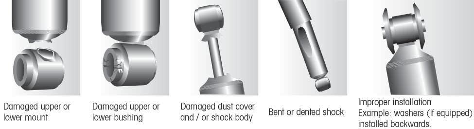 FIGURE 6-12 LEAKING VS. MISTING SHOCK VISUAL INSPECTION The inspection must not be conducted after driving in wet weather or a vehicle wash; shocks need to be free from water.