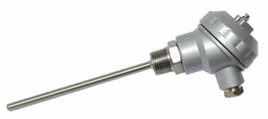 With In-head Non-Isolated transmitter. Large head probe with 1/2 BSPT process thread. Mineral insulated small head. Temp: min/max at probe tip: -190/500 C. Mineral insulated large head.
