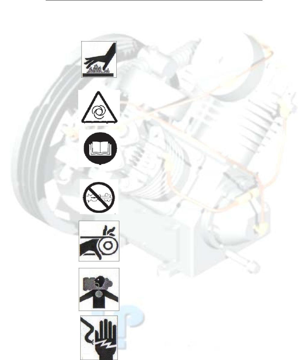 Section I Symbols on the compressor Warning: Hot surfaces: Do not touch! Warning: The unit is operated by remote control, and might start without warning.