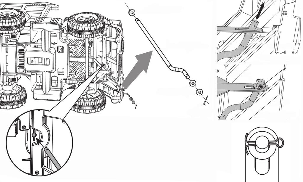 5. STEERING COLUMN ASSEMBLY Turn the vehicle on its side as shown in diagram. Slide a Ø10 washer onto the steering column from the straight end.