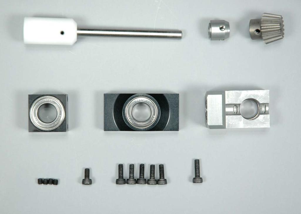 C) Drive Train Components - Bag #2C #120-9 Front Input Shaft #123-87 5mm collar #0232 15 tooth bevel gear #115-18 Lower Main Shaft Block #120-12 Upper Main Shaft Block #120-8 Center Main Shaft