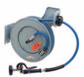 hose, ³/8 I.D. EB-0107 high-flow blue spray valve B-7222-C01 Epoxy Coated Enclosed Hose Reel Enclosed reel with epoxy coated steel finish 30 (9 m) heavy-duty blue hose, ³/8 I.D. EB-0107 high-flow blue spray valve B-1433-01 Open 35 Hose Reel Assembly All-in-one system with exposed piping and accessories included Open epoxy coated steel hose reel with 35 (10.